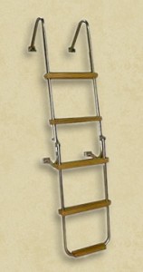 A small folding ladder with three steps and wooden treads. - Butler Marine